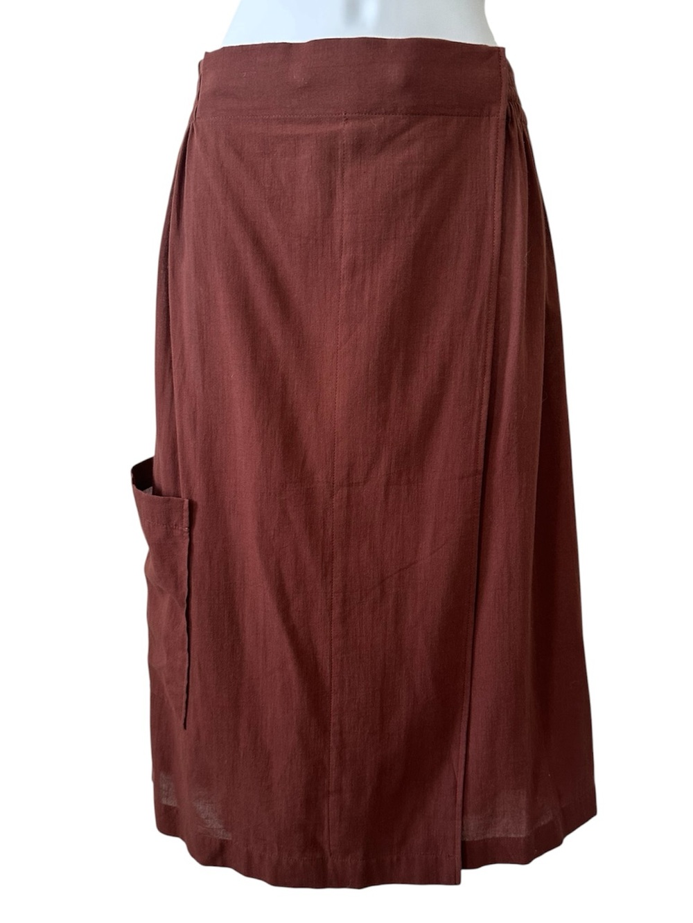 SAUNA Women’s Brown 100% Organic Cotton Wrap Front Skirt-Size 1 (26” Waist)